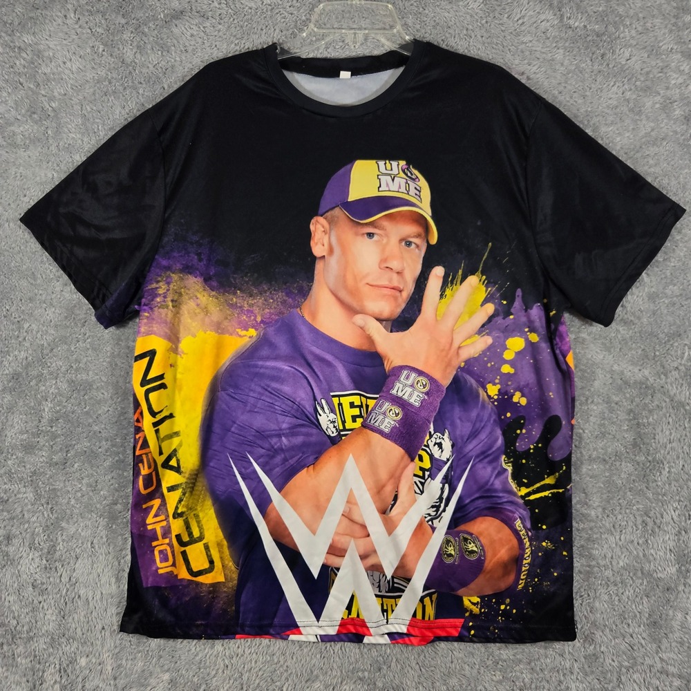 WWE John Cena Cenation Graphic T-Shirt Mens 3XL Black Purple All Over Print Tee